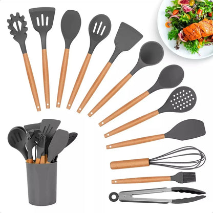 Kit Jogo 12 Peças Utensílios de Cozinha Silicone