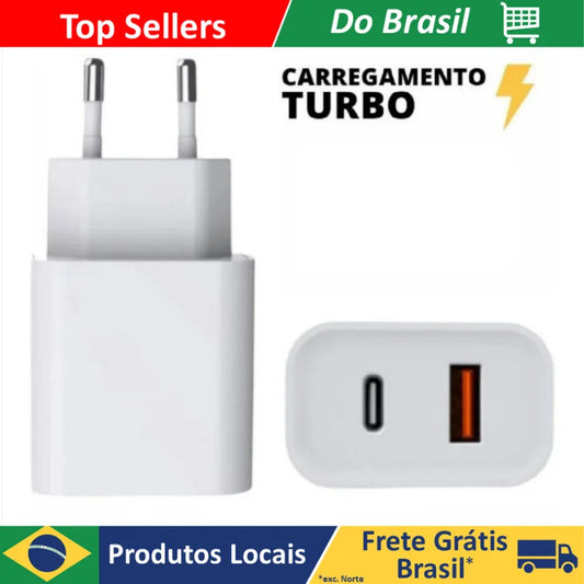 Carregador Source / iPhone Turbo Rápido 38W PD Tipo C com 2 Entradas USB