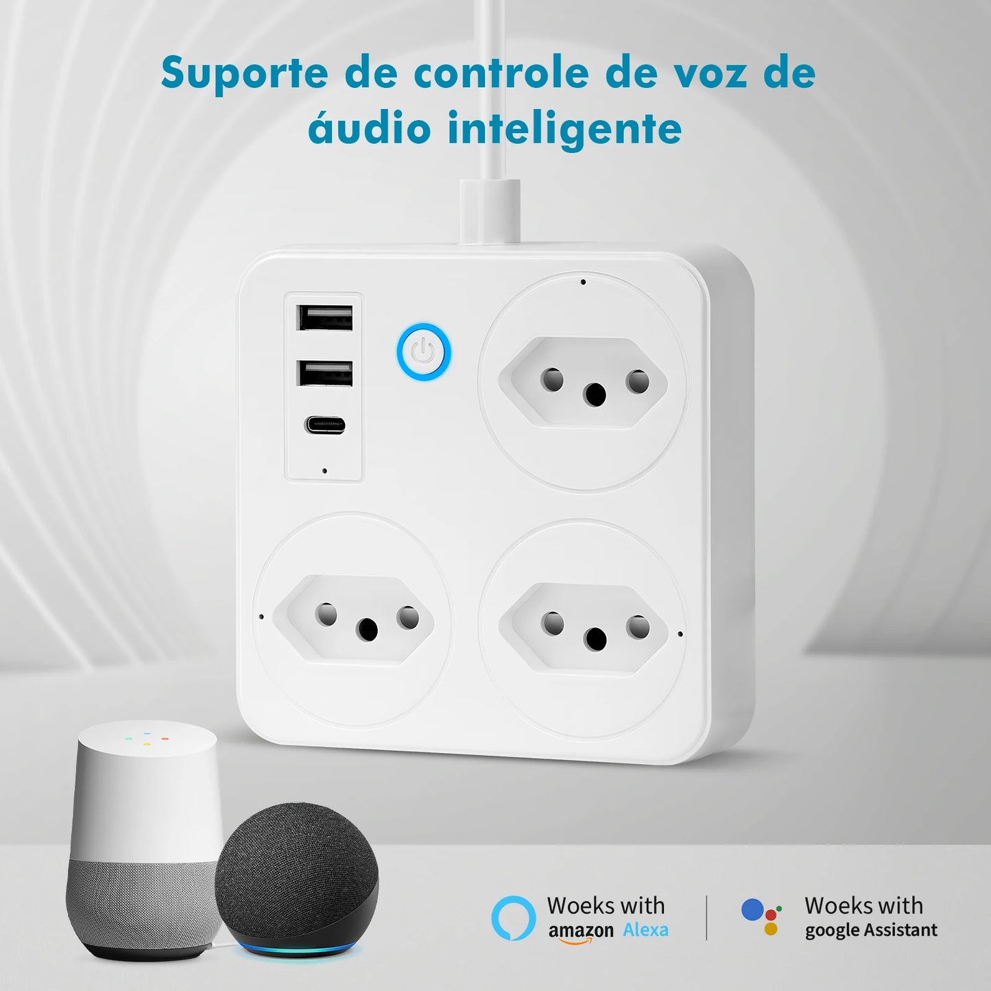 Interruptor Inteligente com Tomada, Filtro de Linha Brasil, Plugue Smart, Tomada USB, Tomada WiFi Inteligente