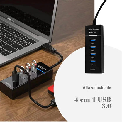 Hub USB 4 Portas, Extensão, Adaptador, Carregador e Cabo USB