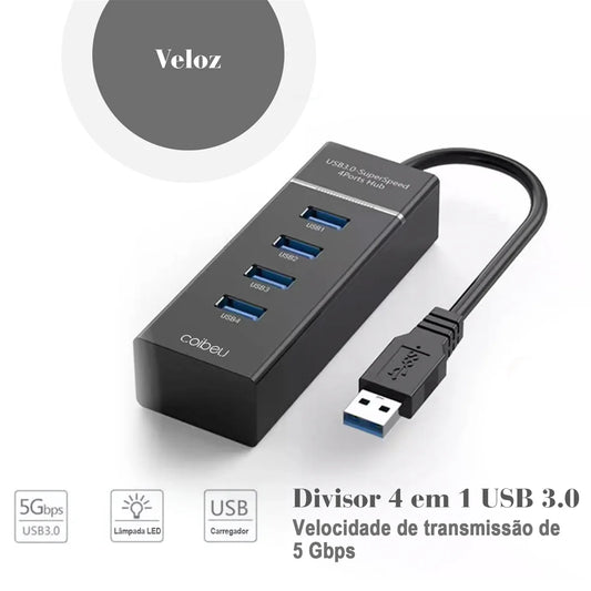 Hub USB 4 Portas, Extensão, Adaptador, Carregador e Cabo USB