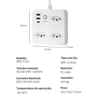 Interruptor Inteligente com Tomada, Filtro de Linha Brasil, Plugue Smart, Tomada USB, Tomada WiFi Inteligente