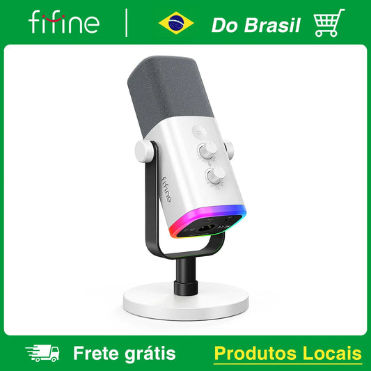 Microfone Dinâmico FIFINE XLR/USB com Entrada para Fones, RGB e Mudo, para Gravação, Streaming e Jogos no PS4/PS5 - Ampligame AM8W