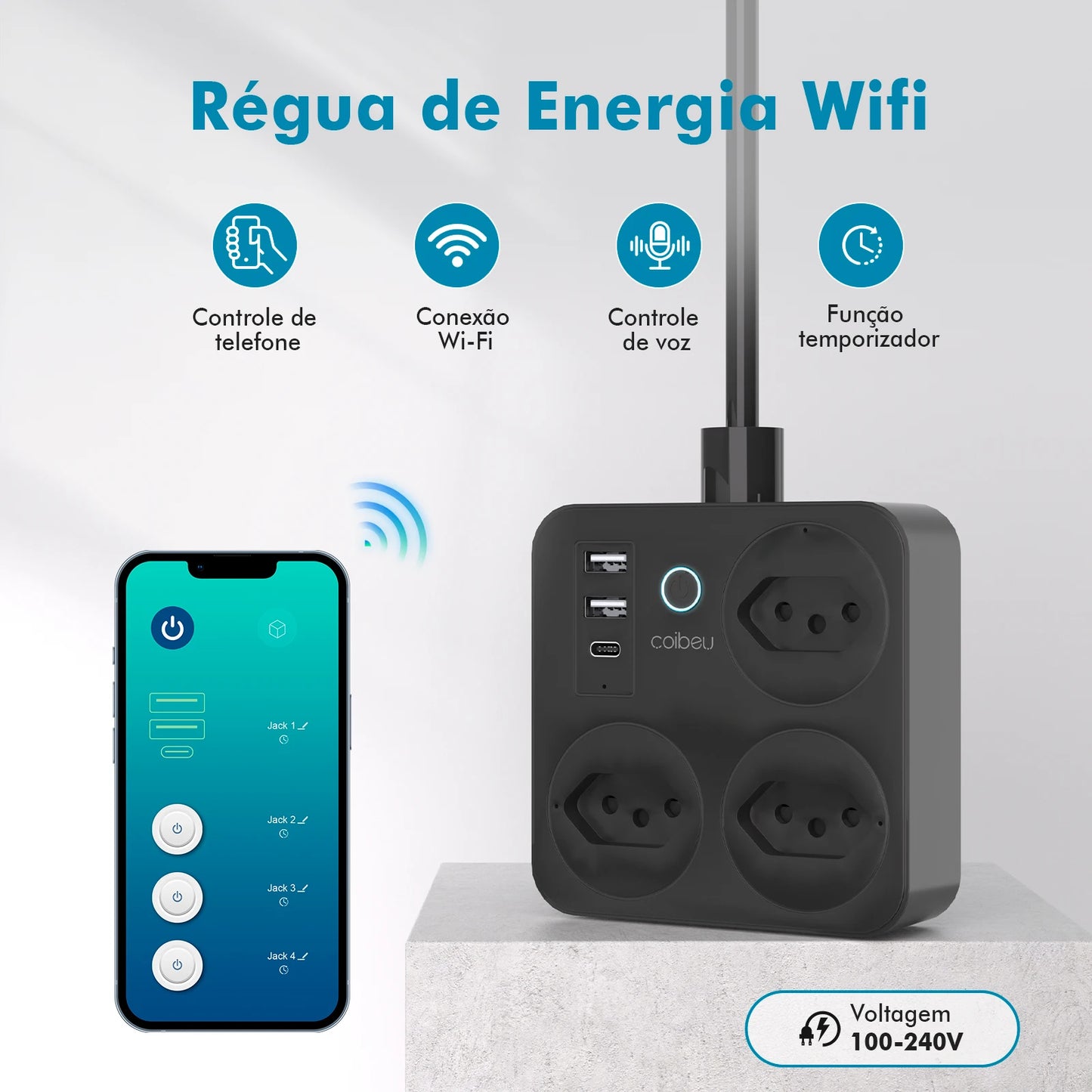 Interruptor Inteligente com Tomada, Filtro de Linha Brasil, Plugue Smart, Tomada USB, Tomada WiFi Inteligente